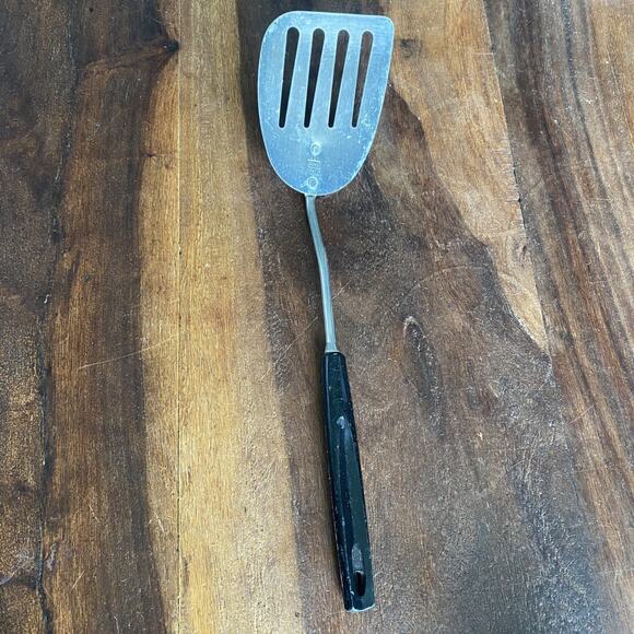 Vintage Ekco Slotted Spatula Flipper Utensil 11" Metal Black Handle USA Made - Picture 1 of 6